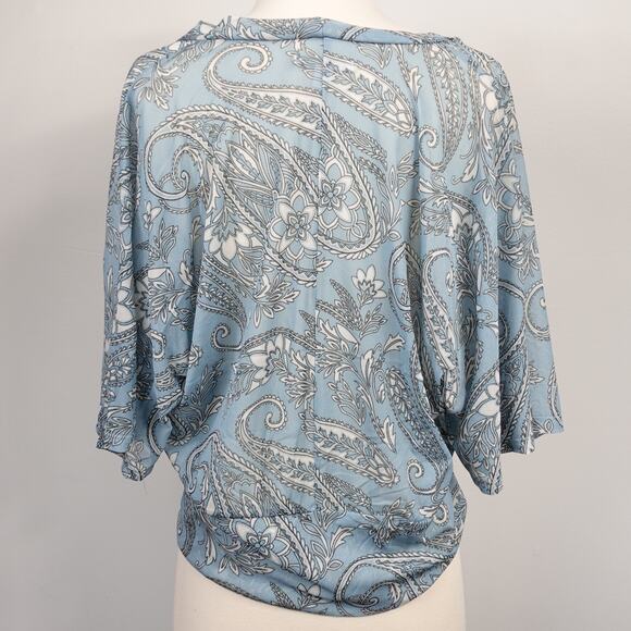 Vtg Y2K New York & Company Blue Paisley Sheer Cardigan Button Front Blouse - Picture 3 of 7